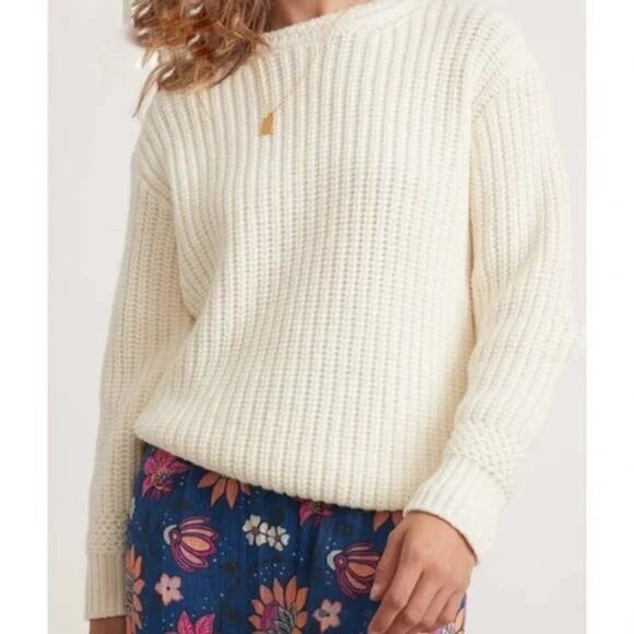 Marine Layer Sweater Oversized Crewneck Knit Merino Wool Blend Top Ivory NWT XL - Picture 3 of 10